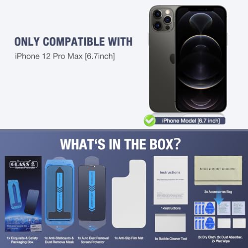 2-Pack Privacy Screen Protector for iPhone 12 Pro Max 6.7-inch, 9H Tempered Glass, Full Coverage, Anti-Fingerprint, Auto Dust-Elimination, No Bubble, Easy Installation - size: for iPhone 12 Pro Max