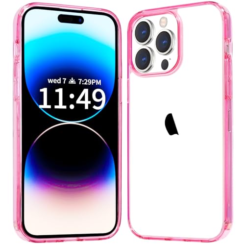 JJGoo Compatiable with iPhone 14 Pro Max Case Clear, Transparent Shockproof Phone Case, Slim Anti-Scratch Hard PC Back Protective Cover Bumper, Transparent Pink - color: Transparent Pink