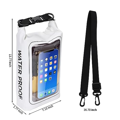 IP68 Waterproof Dry Bag, 2L - Roll Top Waterproof Pool Bag，Dry Bags for Kayaking Waterproof-w/Phone Pouch,Large Waterproof Phone Pouch,Boating & Kayak Accessories Camping (White) - color: white