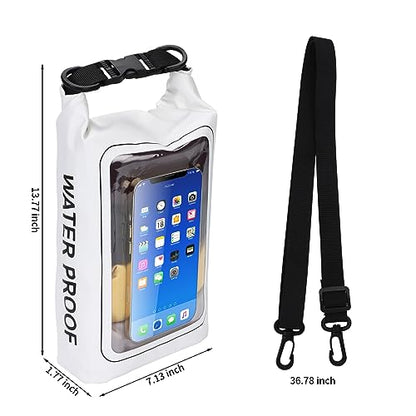 IP68 Waterproof Dry Bag, 2L - Roll Top Waterproof Pool Bag，Dry Bags for Kayaking Waterproof-w/Phone Pouch,Large Waterproof Phone Pouch,Boating & Kayak Accessories Camping (White) - color: white