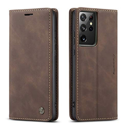 Kowauri Flip Case for Galaxy S21 Ultra,Leather Wallet Case Classic Design with Card Slot and Magnetic Closure Flip Fold Case for Samsung Galaxy S21 Ultra 5G (Coffee) - color: Coffee