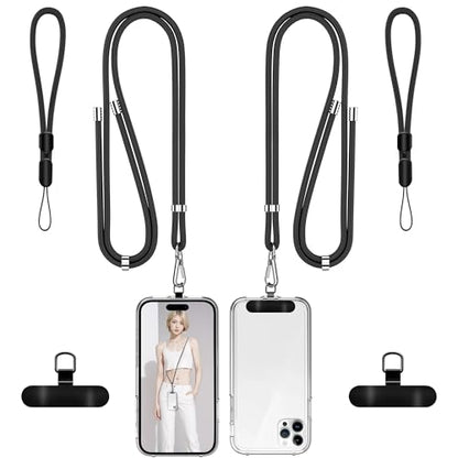 takyu Phone Lanyard, 2 Pack Adjustable CellPhone Lanyard Crossbody Neck Strap and 2 Pack Phone Wrist Strap with 2x Tether Metal Tabs for iPhone Android Smartphones-Black - color: Metal Black+black