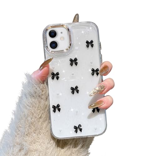 EYZUTAK Case for iPhone 11, Bling Glitter 3D Bowknot Phone Case Cute Sparkly Crystal Clear Bow Aesthetic Design Case Slim Soft Durable TPU Transparent Protective Cover for Women Girl - Black Bow - color: Black Bow, size: iPhone 11