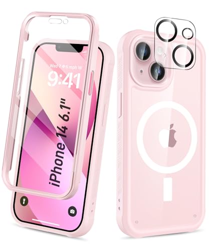 Compatible with iPhone 14 Case, Built-in Screen Protector, with Camera Lens Protector, [Compatible with MagSafe] Full Body Phone Case, Magnetic Protective Cover for 14 6.1" (Pink) - color: Magnetic Pink, size: iPhone 14 6.1"