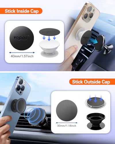 volport Extra Tape Super Sticky Adhesive Replacement and Phone Magnet Sticker Disc for Reusing Grip Stand Socket Base, Circle Double Sided Car Mount Holder Strong Glue Pads Round Magic Metal Plate