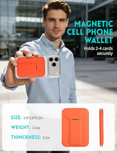 Cell Phone Wallet,Magsafe Wallet with Stand,Thin Wallet Lightweight - color: Orange
