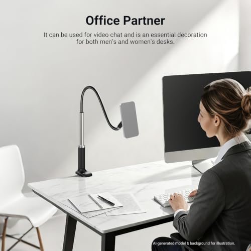 NEEWER Basics Magnetic Phone Stand for Desk, 360° Overhead Table Cellphone Holder Clamp Mount with Flexible Arm, Compatible with MagSafe iPhone Android Samsung for Bed Video Recording, PA151 Black