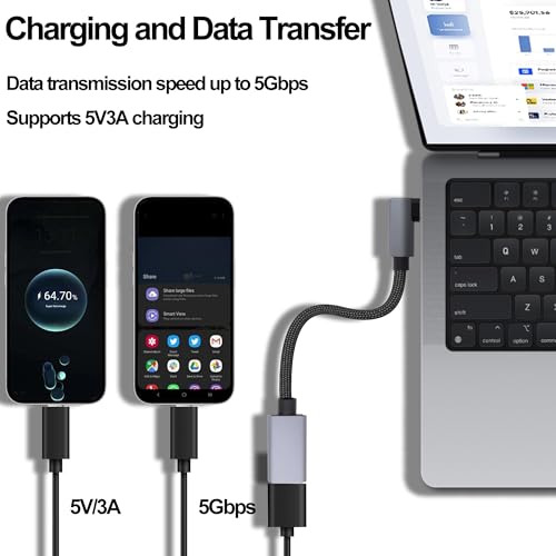 USB3.0 to Type-C OTG Adapter Cable 5GB Right Angled USB C Male to USB A Female Charge Data Transfer Connector Cable for Phone Laptop Tablet -30CM/1FT, 2 Pack (Left/Right Angle)