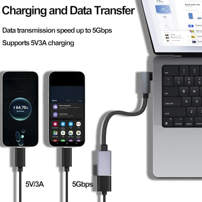 USB3.0 to Type-C OTG Adapter Cable 5GB Right Angled USB C Male to USB A Female Charge Data Transfer Connector Cable for Phone Laptop Tablet -30CM/1FT, 2 Pack (Left/Right Angle)
