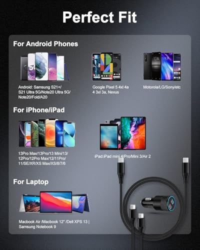 Super Fast Car Charger for Samsung Galaxy, 60w Dual-Port USB-C Car Charger