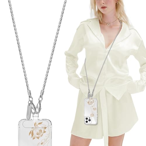 Metal Phone Lanyard Crossbody,Anti-Theft Phone Strap For Women - color: Silver, size: Long