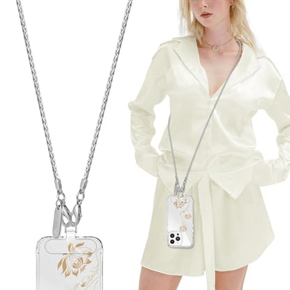 Metal Phone Lanyard Crossbody,Anti-Theft Phone Strap For Women - color: Silver, size: Long