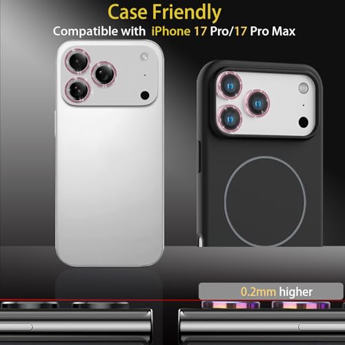 Camera Lens Protector for iPhone 17 Pro/17 Pro Max, Glitter Pink - color: Glitter Pink