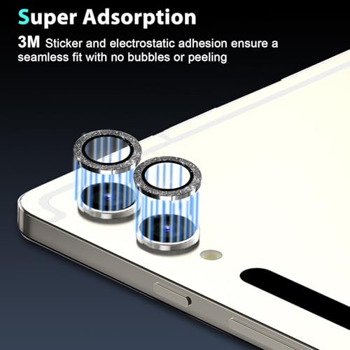 Zeking (2 Set for Samsung Galaxy Tab S10 FE/Tab S10 FE Plus Camera Lens Protector, Scratch-Resistant HD Clarity 9H Tempered Glass with Aluminum Edging, Individual Metal Lens Cover (Bling-Black) - color: GlitterBlack