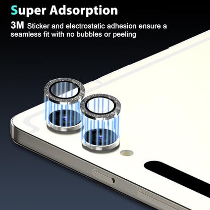 Zeking (2 Set for Samsung Galaxy Tab S10 FE/Tab S10 FE Plus Camera Lens Protector, Scratch-Resistant HD Clarity 9H Tempered Glass with Aluminum Edging, Individual Metal Lens Cover (Bling-Black) - color: GlitterBlack