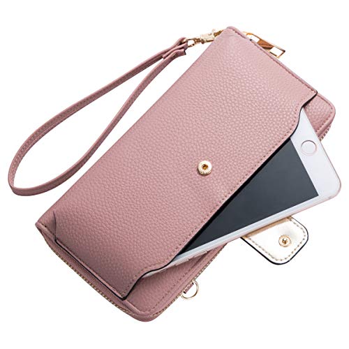 K . A Womens Wristlet Wallet Crossbody Bag Cellphone Purse Handbag RFID Card Slots 2 Strap Wrist - color: Mauve