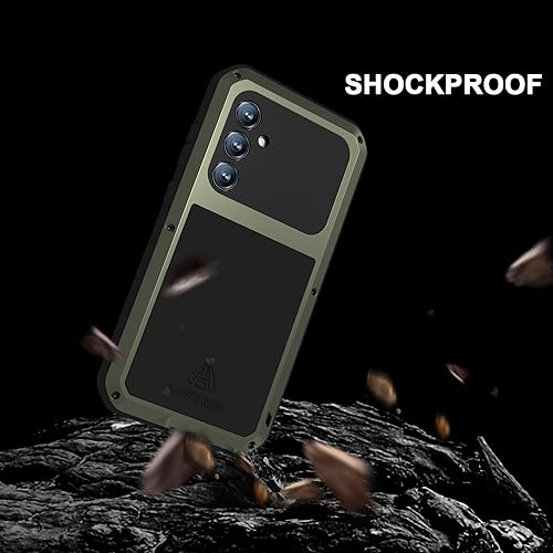 LOVE MEI Military Rugged Case for Samsung Galaxy S23 Fe, with Tempered Glass Screen Protector, Shockproof Dustproof Scratch Proof Hybrid Metal and Silicone Gel Heavy Duty Full Body Cover Green - color: Green