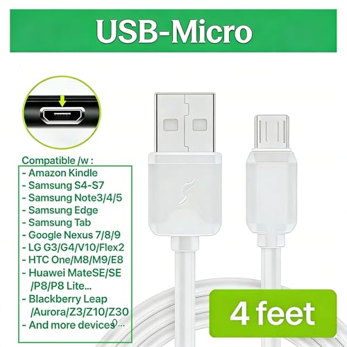 7-Pack Assorted 4FT Individual USB and USB-C Cables, Compatible/w iPhone17,16,15, iPhone14-5/ iPad/MacBook/Samsung Moblie/Tablet/Pixel/Nexus/HTC/Hub/Charging Station etc. (White) - color: White