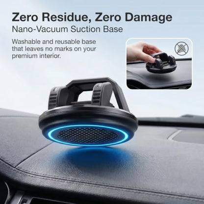 Car Phone Holder Mount, Car Dashboard Phone Holder, Anti-Slip Waterproof Navigation Mount with Wider Silicone Base, Rotatable One-Hand Operation Bracket, Universal for Most Phones (Black)