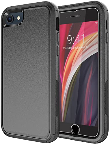 Diverbox Designed for iPhone SE case with Screen Protector Heavy Duty Shockproof Shock-Resistant Cases for Apple iPhone se Phone 2022/2020 Release - Black - color: Black