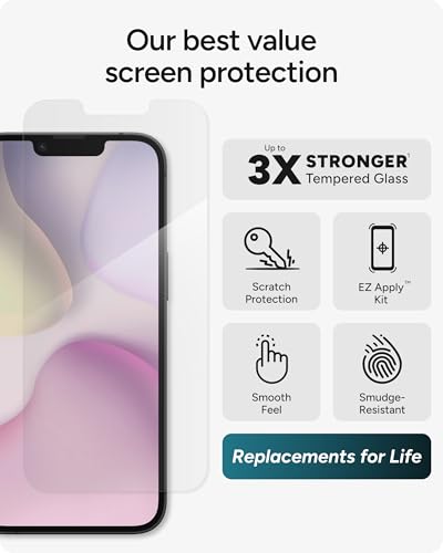 ZAGG Glass+ Screen Protector for iPhone 17e/ 16e/ 14/13/ 13 Pro - 3X Shatter Protection, High Scratch Resistance, Oil-Resistant, Reinforced Edges, InvisibleShield, Easy Install