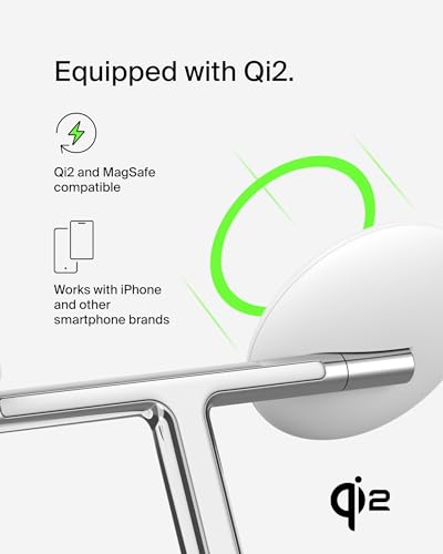 Belkin Qi2 15W Magnetic Wireless Charging Stand, 3 in 1 Fast Charger - color: White