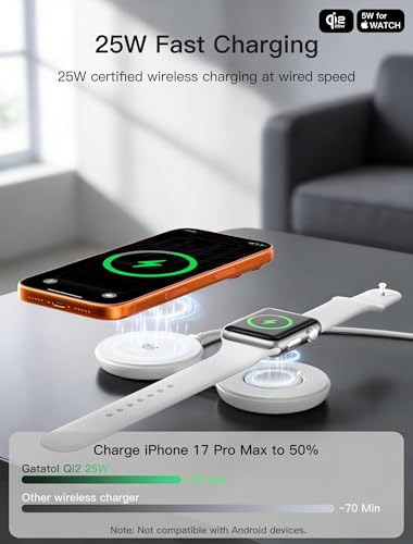 2 in 1 Magnetic Wireless Charger, Qi2 25W Fast Charging Pad for MagSafe - color: White