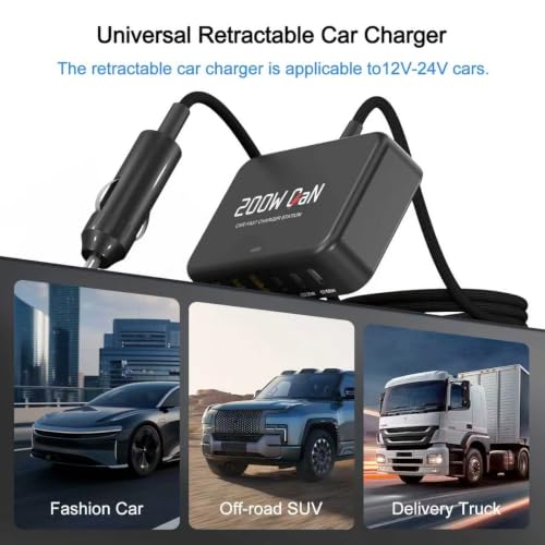 Dzytnsy 200W Car Fast Charging Station,6 Ports, Compatible with MacBook pro/Air/M5 M4 M3 M2 M1/Dell/Lenovo/HP,for iPhone18/17/16/15 Series,Samsung Galaxy S26/S25 Ultra/S24 Series and More