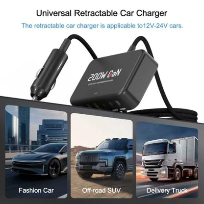 Dzytnsy 200W Car Fast Charging Station,6 Ports, Compatible with MacBook pro/Air/M5 M4 M3 M2 M1/Dell/Lenovo/HP,for iPhone18/17/16/15 Series,Samsung Galaxy S26/S25 Ultra/S24 Series and More