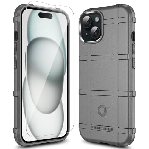 Rugged Shield 8ft Drop Proof TPU Thick Armor Tactical Protective Case Compatible with iPhone 15 (6.1 inches) - City Grey - color: City Grey, size: iPhone 15