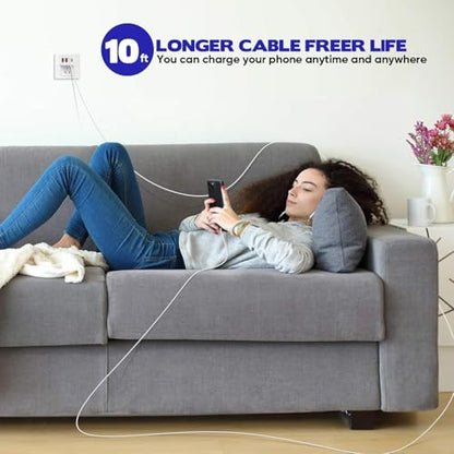 10FT iPhone 17 16 15 Pro Charger,2Pack 10Foot USB C to C Woven Cable Cord 40W USB C Apple Charger 4 Port PD&AC Charge Block Fast Charging for iPhone 17 Air/17 16 15 Pro Max/16e/16 Plus/15/15 Pro/iPad - size: 10FT