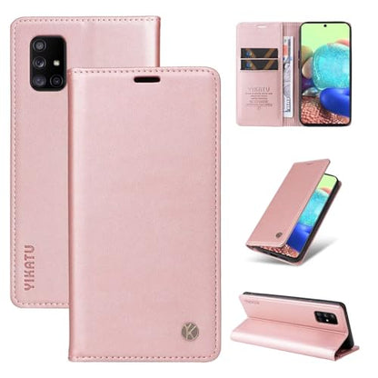 Compatible with Samsung Galaxy A71 Wallet Case PU Leather Flip Folio Case with Card Holder Magnetic Closure Shockproof Protective Phone Cover Rose Gold - color: Rose Gold, size: Samsung A71