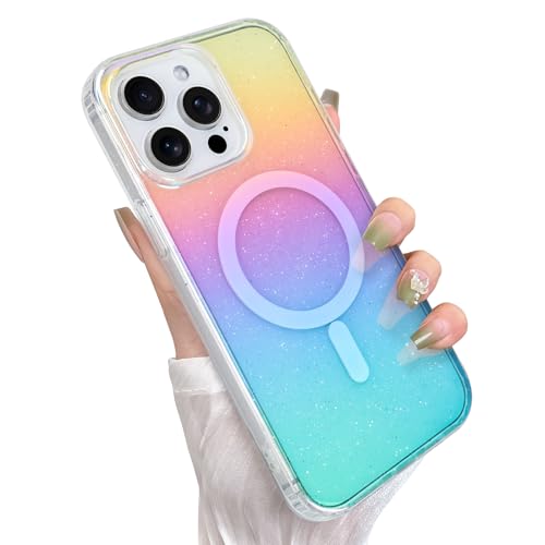 Cute Glitter Case for iPhone 15 Pro Case, Iridescent Colors | Compatible with Magsafe, Clear Girly Aesthetic Gradient Rainbow Sparkly Bling Magnetic Phone Cover for Women Girls - color: 09 Iridescent Glitter, size: iPhone 15 Pro (6.1 inch)