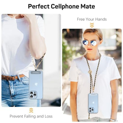 MoKo Phone Chain Crossbody Strap with Wrist Strap and Patches - color: Gold/Black Adjustable