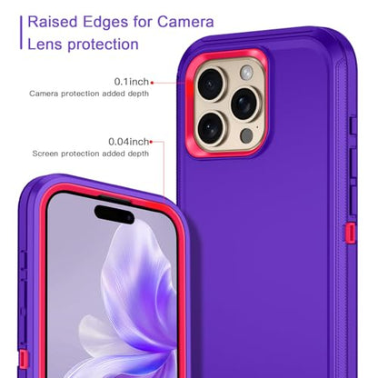 for iPhone 16 Pro Max Case Heavy Duty Protective Shockproof Dropproof 3-Layer Full Body Protection [Without Screen Protector] Tough Rugged Cover for iPhone 16 Pro Max 6.9",Navy Purple/Pink - color: Navy Purple/Pink