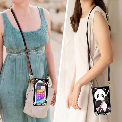 for Women Cell Phone Purse,with Touchscreen Cell Phone Purse,PU Leather Shoulder Bag Waterproof Phone Wallet Case with Clear Touch Screen Window up to 6.7 inch Smartphone, - color: Black and Pink Panda -248
