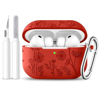 Lerobo for AirPods Pro 3 Case, Flower Engraved Soft Silicone Cover, Red - color: A-Red, size: AirPods Pro 3