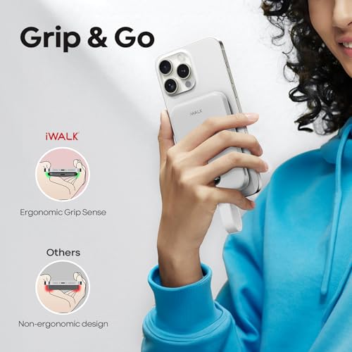 iWALK Magnetic Power Bank 10000mAh, 30W Wireless Portable Charger with Fast Charging USB-C Cable,Qi2 Certified 15W Battery Pack with LED Display for iPhone 17/16/16 Pro/15/14/13 Series, Samsung Galaxy - color: White