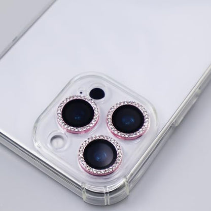 BONVAN for iPhone 15 Pro/Pro Max/14 Pro/ProMax Camera Lens Protector - Bling Glitter Diamond Metal Crystal Tempered Glass Screen Accessories Rhinestones Lens Cover (Pink) - color: Pink