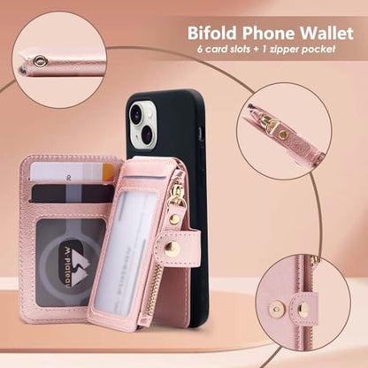 M-Plateau Foldable Phone Wallet，iPhone Card Holder Stick On with Flexible Zipper Coin Purse Multifunctional Kickstand Design, Fits 6.1 and Above Leather or Smooth Surface Phone case | Card Holder for Phone case with Zipper Coin Purse Fits 6.1 and Above Ph