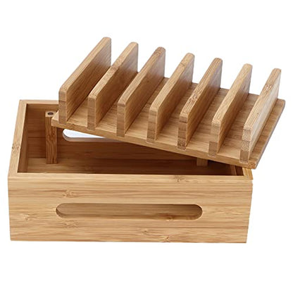 Buachois Bamboo Charging Station Universal Holder Docking Station for Phone Tablet Watch Earbuds