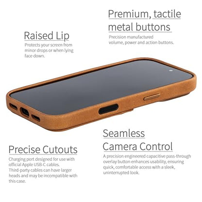 Dockem Genuine Leather Card Case for iPhone 17 with Camera Control Button and Stitched-on Wallet with 2 Holder Slots (Light Brown, M2GL) - color: Light Brown, size: 17