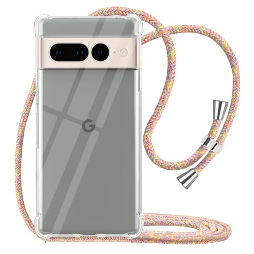 for Google Pixel 7 Pro Phone Case Clear Adjustable Shoulder Neck Lanyard Crossbody Cover Women Girls Soft TPU Slim Shockproof Protective Hanging Strap Mobile Case for Pixel 7 Pro - Rainbow - size: Google Pixel 7 Pro