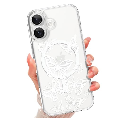 tharlet Magnetic for iPhone 17 Case, Compatible with MagSafe Butterfly | Anti Yellowing, Cute White Butterfly Design Women Girls, Slim Shockproof TPU Cover for iPhone 17 (Clear) - color: Butterfly, size: iPhone 17