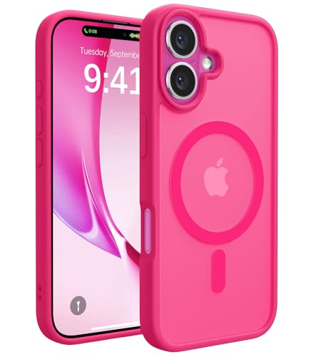CAHEJILU Magnetic for iPhone 16 Case,[Compatible with MagSafe][Military Grade Drop Protection] Anti-Fingerprint Translucent Matte Shockproof Protective Case for iPhone 16 Phone Case 6.1",Hot Pink - color: A6-Hot Pink