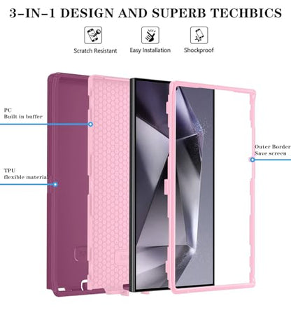 ONOLA Compatible with Samsung Galaxy S24 Ultra Case with HD Screen Protector, Heavy Duty Shockproof & Dropproof 3-Layer Cover Phone Case,WineRedPink - color: WineRedPink, size: Galaxy S24 Ultra 6.8"