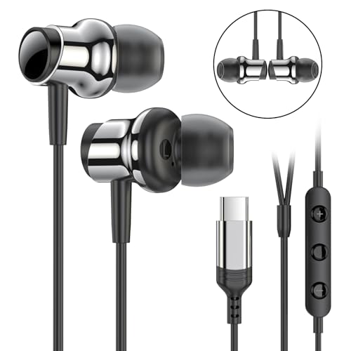 USB C Headphones Wired Earbuds for Samsung Galaxy S26 S25 S24 A57 iPhone 17 - color: Black