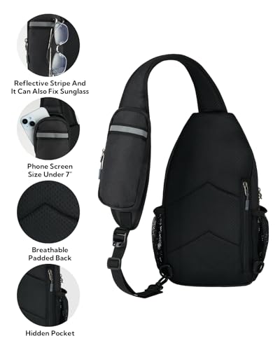 WATERFLY RFID Sling Backpack Crossbody Sling Bag Travel Hiking Daypack | RFID hidden back pocket,Multi-compartment storage,Water-resistant,Breathable back pad,Phone pocket in shoulder strap - color: Rfid-black