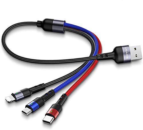 USAMS Multi USB Cable 1ft 2Pack Short 3 in 1 Charging Cable - size: 1FT