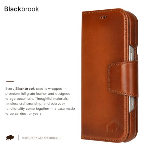 BLACKBROOK Detachable Leather Wallet Case Compatible with iPhone Air | Full-grain detachable folio with RFID blocking, 3 card slots, ID window, built-in kickstand, wireless charging, handcrafted. - color: Burnished Tan, size: iPhone 17 Air